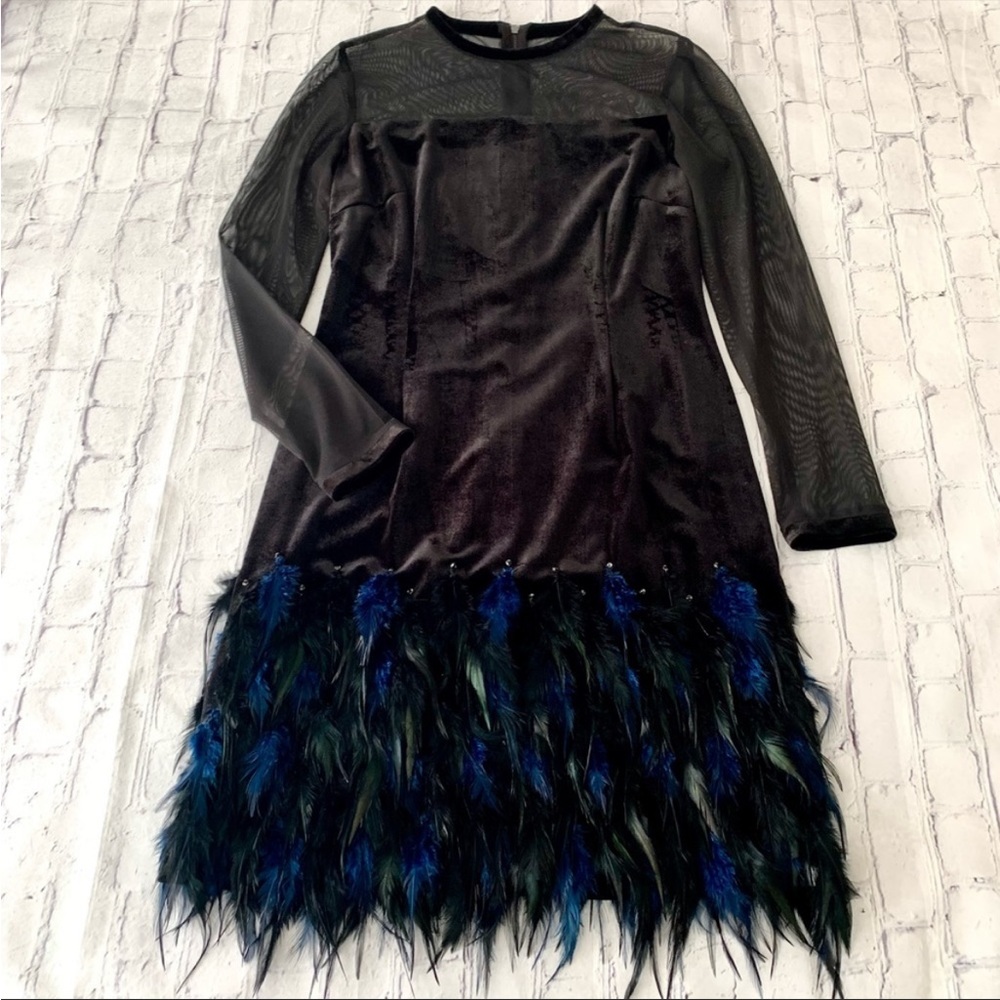 Tahari Feather Velvet Sleeve Dresses